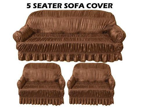 3 Pcs Jersey Self Textured Sofa Cover Set, 5 Seater