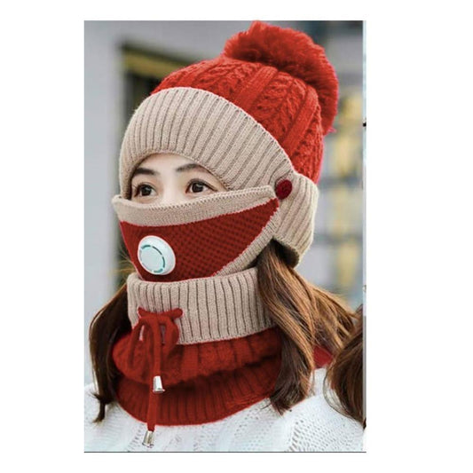 Beanie Wool Cap With Neck Warmer And Mask