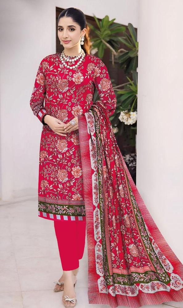 3 Pcs Women's Unstitched Khaddar Printed Suit