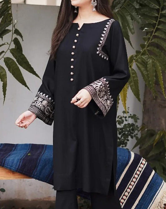 2 Pcs Women's Stitched beautiful Linen Embroidered Suit