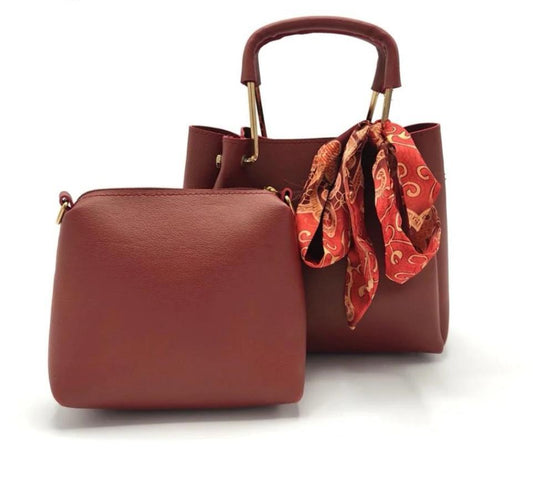 Women's PU Leather Plain Hand Bag Set