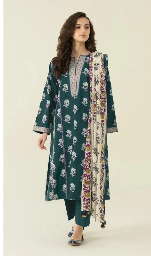 3 Pcs Women's Unstitched beautiful Khaddar Printed Suit