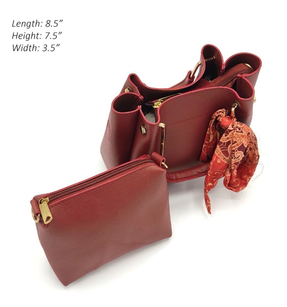 Women's PU Leather Plain Hand Bag Set