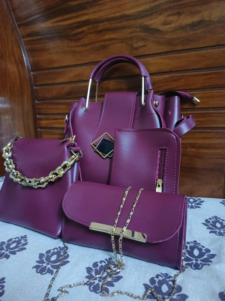 4 Pcs Women's PU Leather Plain Hand Bag Set