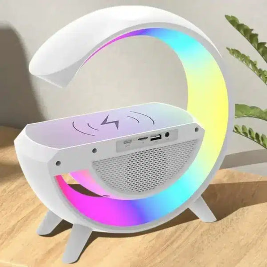 Multi-functional Led Clock Display Speaker G Lamp Bt- 3401 | Led Wireless Charging Speaker, G-shaped Speaker Light, Bluetooth Mp3 Player, Night Light And Alarm Clock