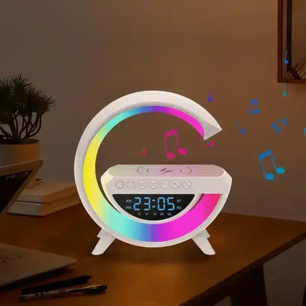 Multi-functional Led Clock Display Speaker G Lamp Bt- 3401 | Led Wireless Charging Speaker, G-shaped Speaker Light, Bluetooth Mp3 Player, Night Light And Alarm Clock