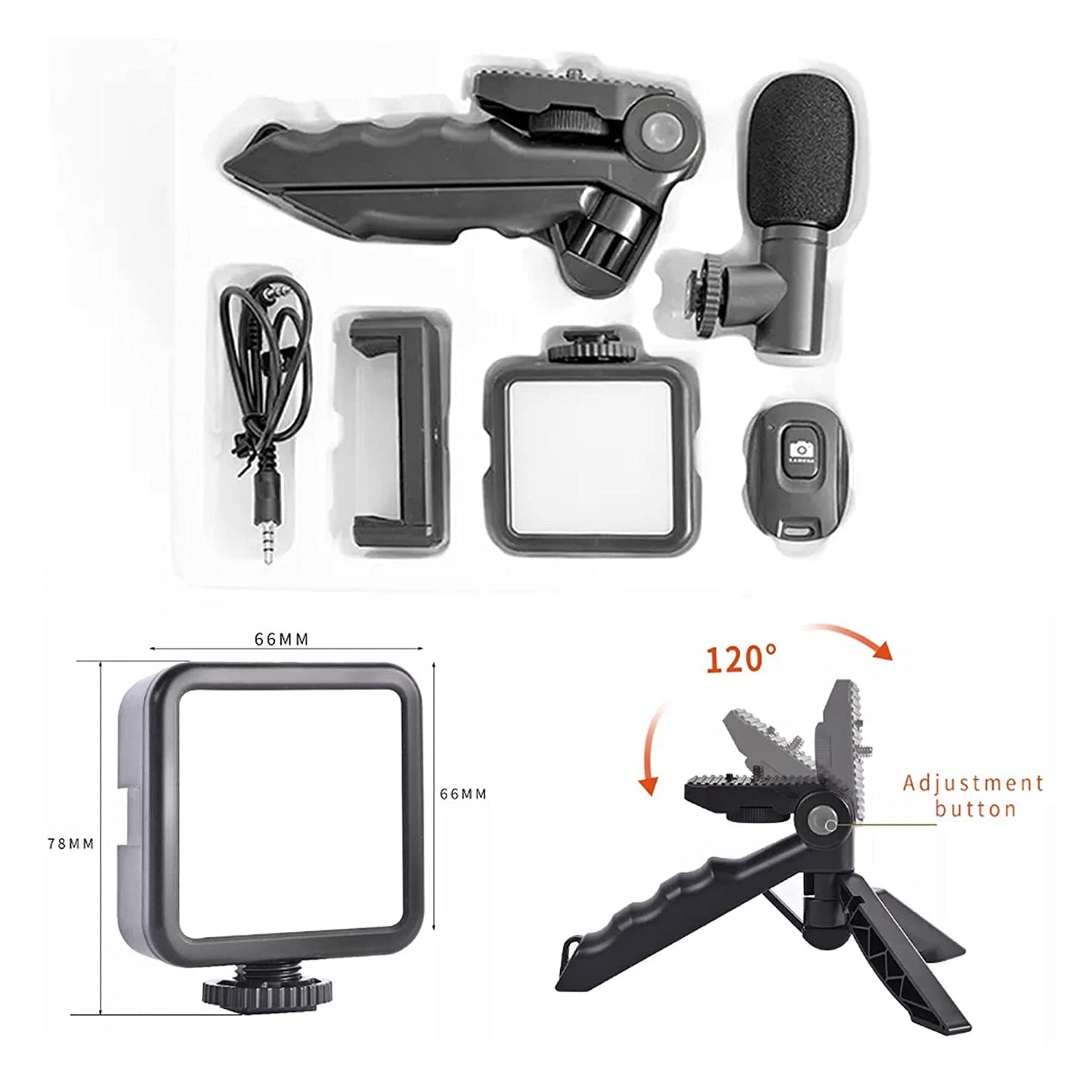 Vlogging Kit Accessories for Mobile Phone DSLR Camera Video Recording with Tripod Shoot Mic 360 LED Remote Selfie Light for Live Streaming Short Film