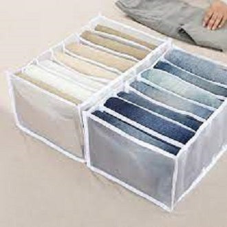 7 Grids Washable Wardrobe Clothes Organizer, Jeans Compartment Storage Box, Clothes Drawer Mesh Separation Box, Portable Foldable Closet