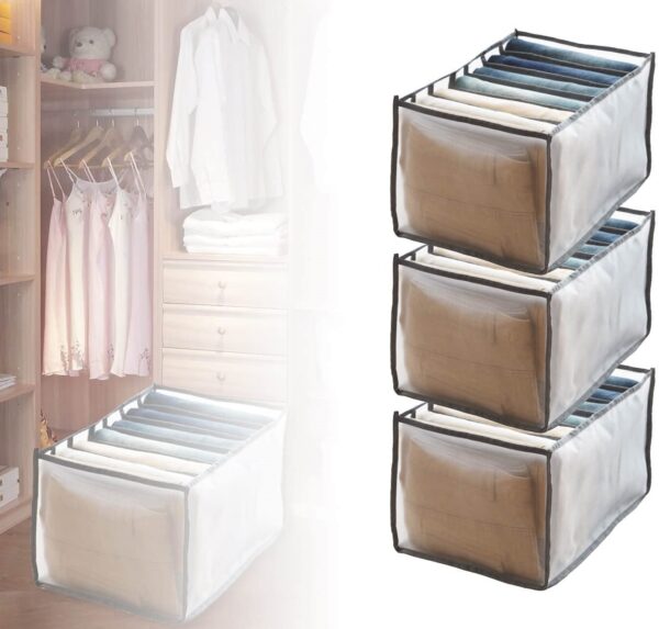 7 Grids Washable Wardrobe Clothes Organizer, Jeans Compartment Storage Box, Clothes Drawer Mesh Separation Box, Portable Foldable Closet