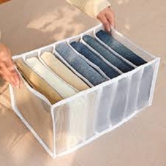 7 Grids Washable Wardrobe Clothes Organizer, Jeans Compartment Storage Box, Clothes Drawer Mesh Separation Box, Portable Foldable Closet