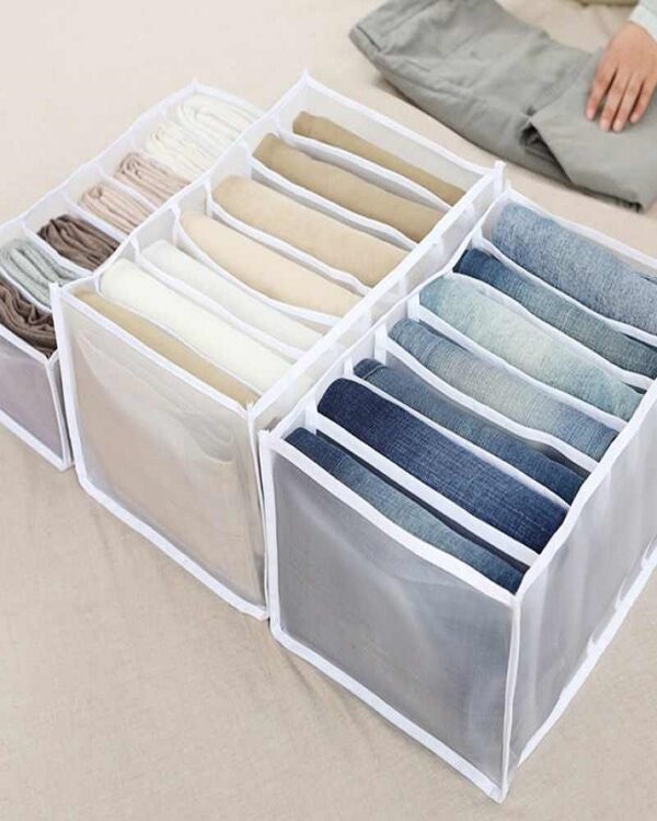 7 Grids Washable Wardrobe Clothes Organizer, Jeans Compartment Storage Box, Clothes Drawer Mesh Separation Box, Portable Foldable Closet