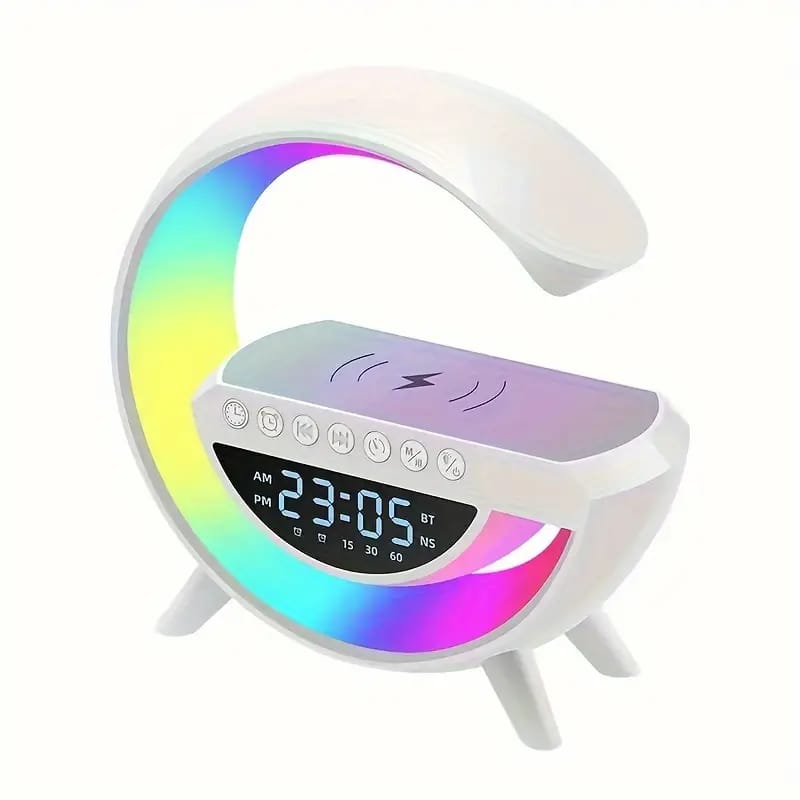 Multi-functional Led Clock Display Speaker G Lamp Bt- 3401 | Led Wireless Charging Speaker, G-shaped Speaker Light, Bluetooth Mp3 Player, Night Light And Alarm Clock