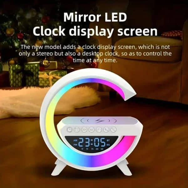 Multi-functional Led Clock Display Speaker G Lamp Bt- 3401 | Led Wireless Charging Speaker, G-shaped Speaker Light, Bluetooth Mp3 Player, Night Light And Alarm Clock