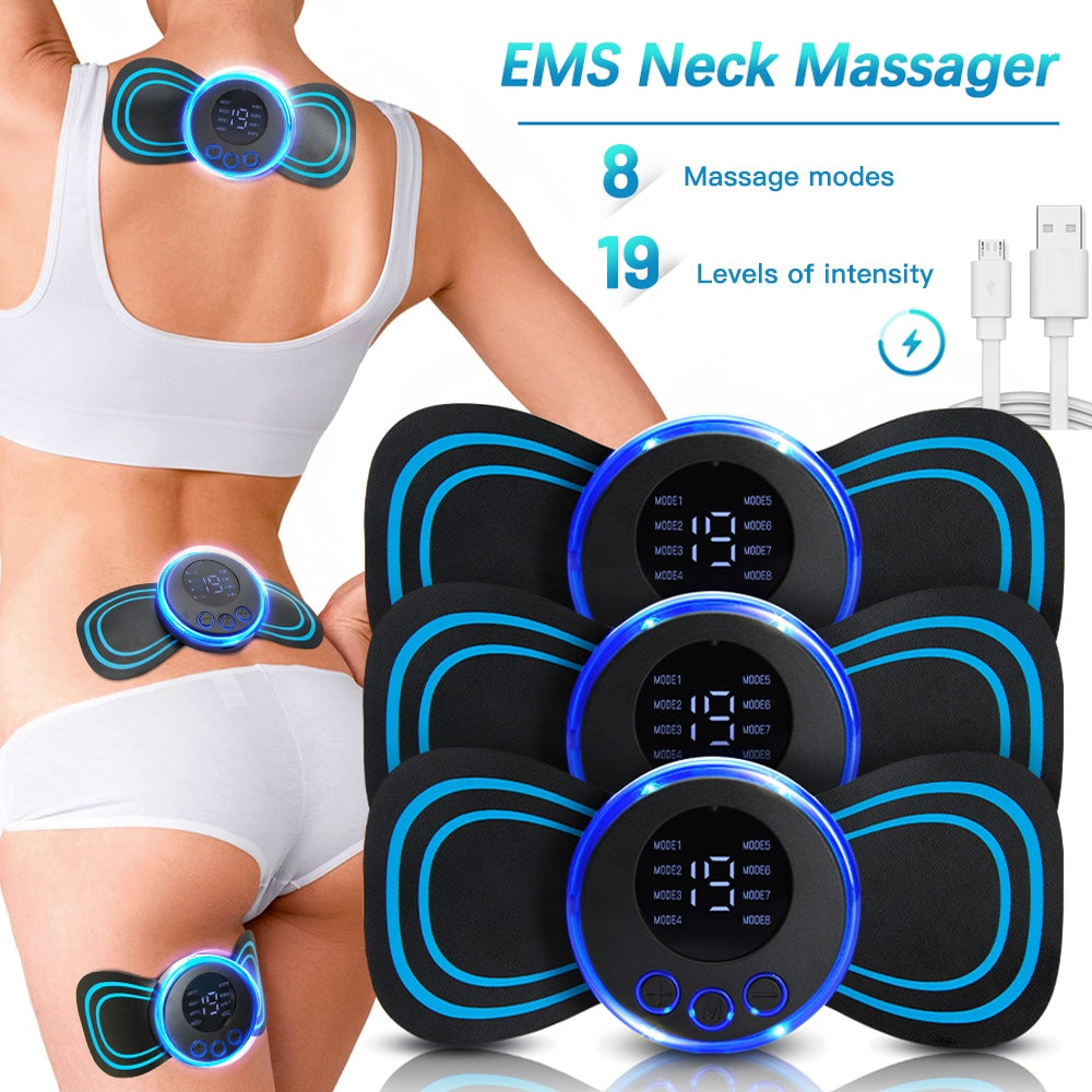 LCD Display EMS Neck Massage Electric Massager Cervical Neck Back Patch 8 Mode Pulse Muscle Stimulator Portable Relief Pain